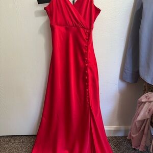 Zara Red Pleated V-neck Maxi Gown